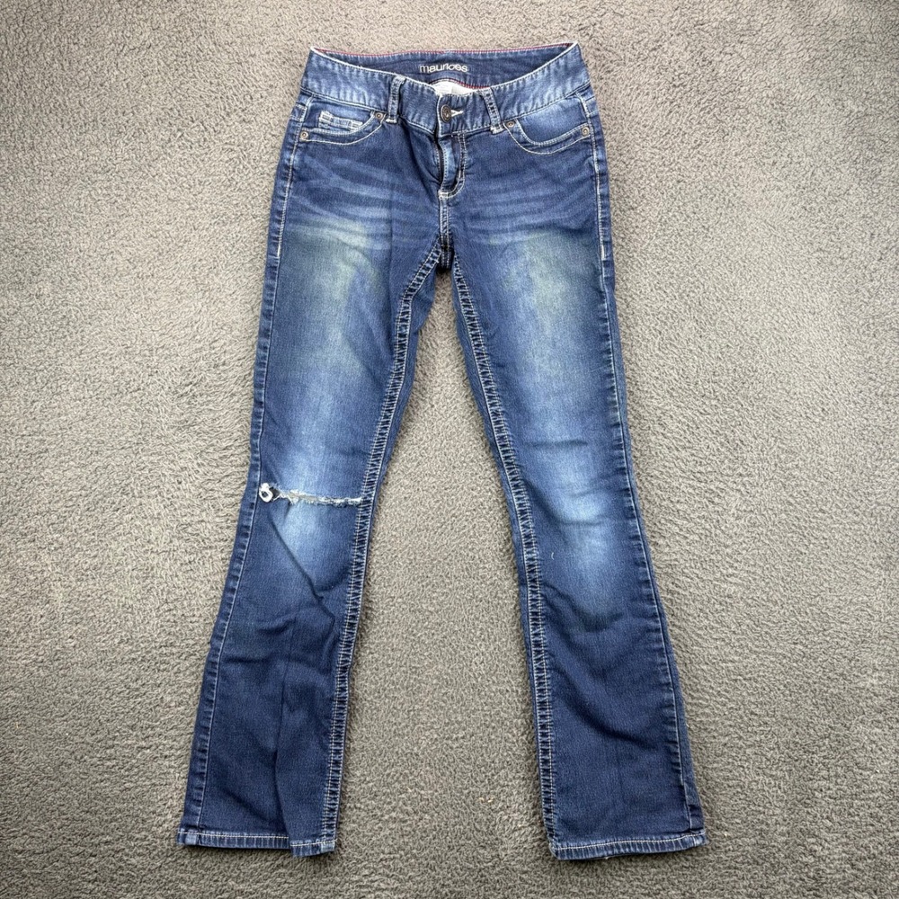 Maurices Womens Jeans Blue Distressed Bootcut Stretch Denim XS Short‎